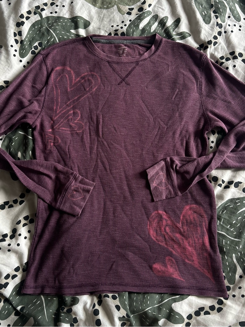 Artist Made Design - Hand Bleached Purple Long Sleeve Waffle-Knit Top
